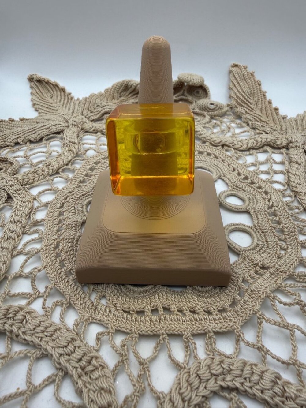 Lucite Cube Statement Ring Geometric Retro Clear Acrylic Band 1960s Modernist 6